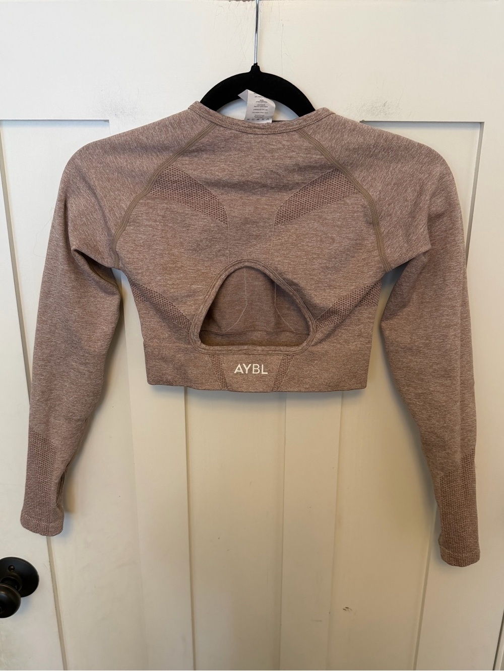 AYBL Motion Seamless Long Sleeve Crop Top Heather Tan Workout Stretch size S